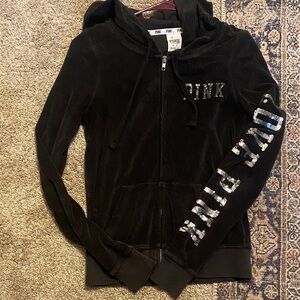 Black terry cloth zip up with sequins